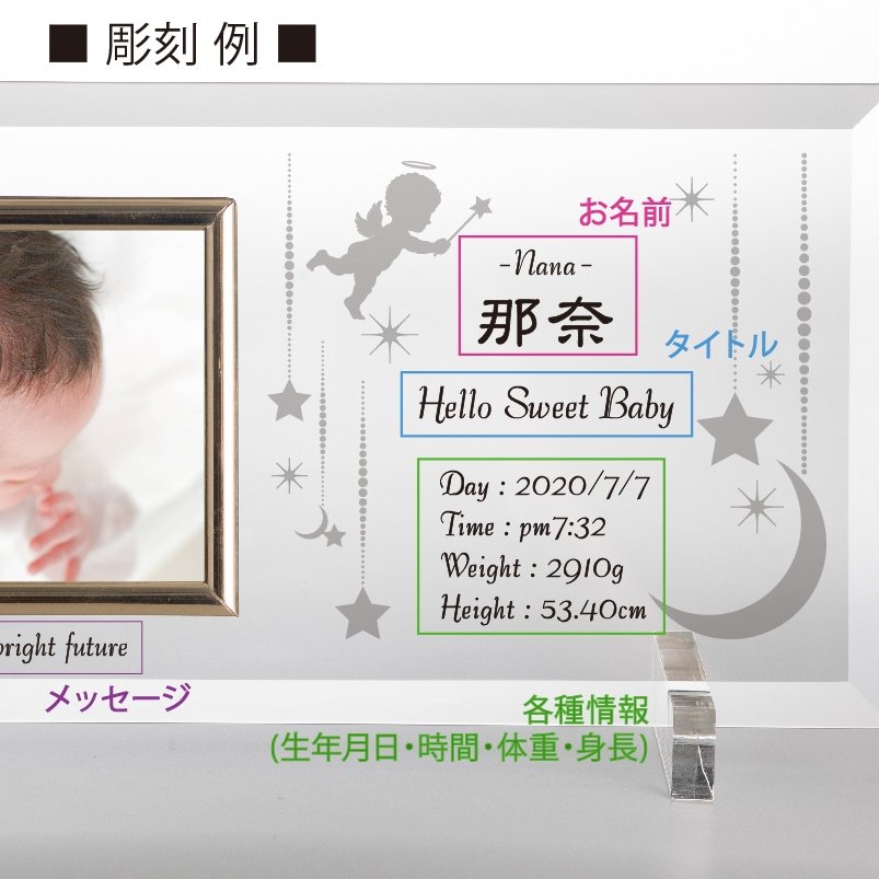 【公式】記念屋 atelier-Ryokuei / ベビー 赤ちゃん 命名 名前 誕生 出産祝い スワロフスキー フォトフレーム 写真立て ヨコ平